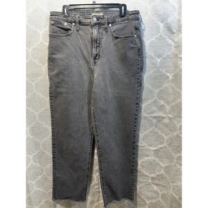 Madewell Gray Wash High‎ Rise Mom Jeans Cropped Frayed Hem Casual Denim